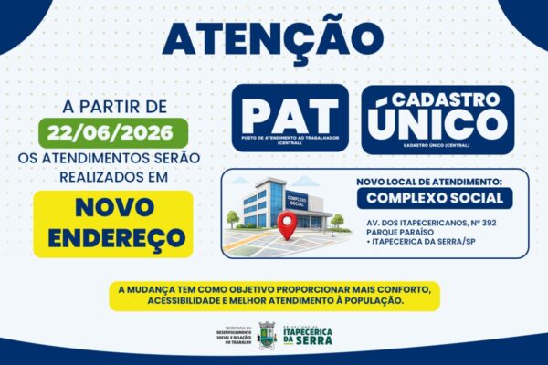 Prefeitura de Itapecerica da Serra transfere PAT e CadÚnico para novo complexo social