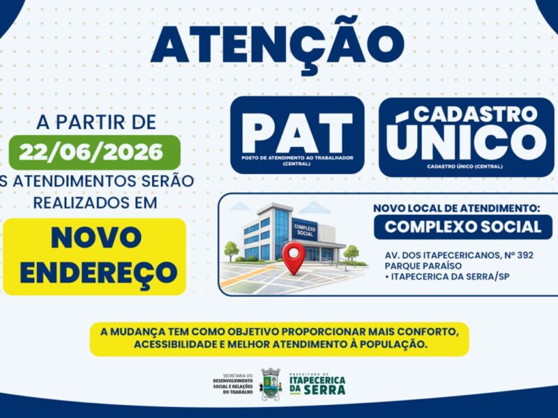 Prefeitura de Itapecerica da Serra transfere PAT e CadÚnico para novo complexo social